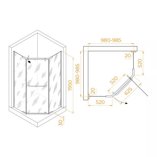 Душевой уголок RGW PA-081 хром сатин, Цвет стекла: матовое-сатинат, Цвет профиля: Хром, Выбрать размер: 100х100, изображение 4