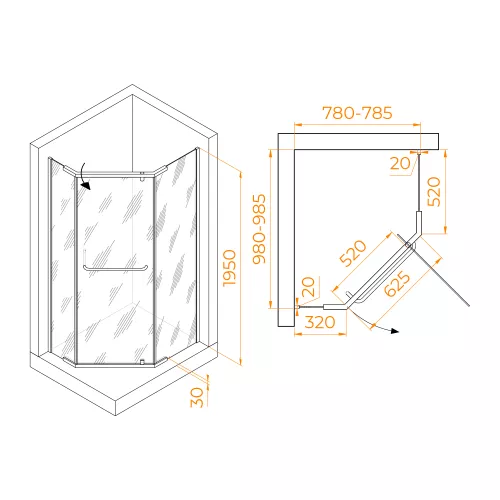 Душевой уголок RGW PA-091, Цвет стекла: прозрачное, Цвет профиля: Хром, Выбрать размер: 100х80, изображение 3