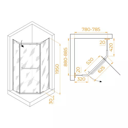 Душевой уголок RGW PA-091B, Цвет стекла: прозрачное, Цвет профиля: Черный, Выбрать размер: 90х80, изображение 3