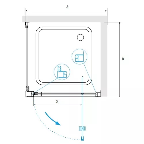 Душевой уголок RGW PA-135-1 (PA-105 + Z-060-1) прозрачное/хром, Цвет стекла: прозрачное, Цвет профиля: Хром, Выбрать размер: 1000x1000, изображение 3