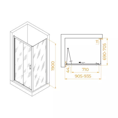 Душевой уголок RGW PA-142B (PA-21B+Z-050-5B) прозрачное/черный, Цвет стекла: прозрачное, Цвет профиля: Черный, Выбрать размер: 900x700, изображение 13