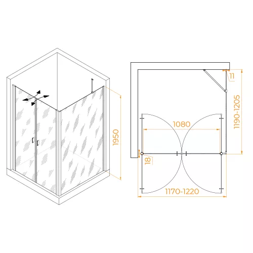 Душевой уголок RGW PA-134B (PA-104B+Z-050-2B+O-204B), Цвет стекла: прозрачное, Цвет профиля: Черный, Выбрать размер: 1200x1200, изображение 3