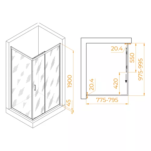 Душевой уголок RGW PA-245, Цвет стекла: прозрачное, Цвет профиля: Хром, Выбрать размер: 800*1000, изображение 3