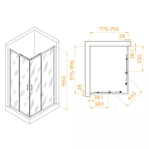 Душевой уголок RGW PA-246B, Цвет стекла: прозрачное, Цвет профиля: Черный, Выбрать размер: 80x100, изображение 4