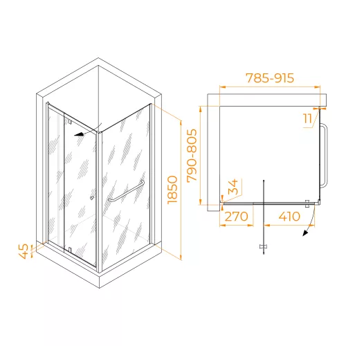 Душевой уголок RGW PA-32-1 (PA-02 + Z-060-1), Цвет стекла: прозрачное, Цвет профиля: Хром, Выбрать размер: 800x800, изображение 3