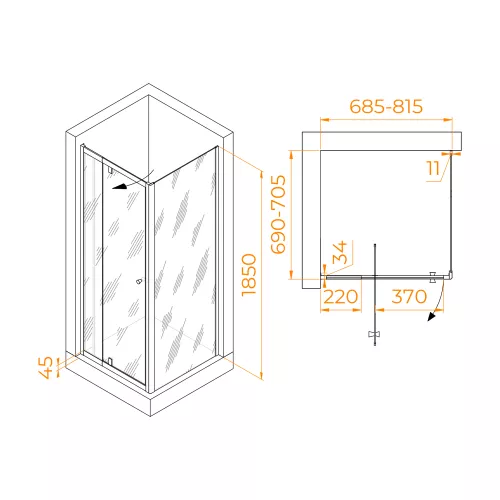 Душевой уголок RGW PA-32 (PA-02 + Z-050-1), Цвет стекла: прозрачное, Цвет профиля: Хром, Выбрать размер: 700x700, изображение 3