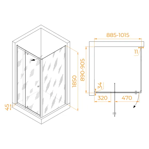 Душевой уголок RGW PA-32 (PA-02 + Z-050-1), Цвет стекла: прозрачное, Цвет профиля (вариация): Хром, Выбрать размер: 900x900, изображение 8