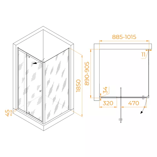 Душевой уголок RGW PA-32B (PA-02B + Z-050-1B), Цвет стекла: прозрачное, Цвет профиля: Черный, Выбрать размер: 900x900, изображение 3