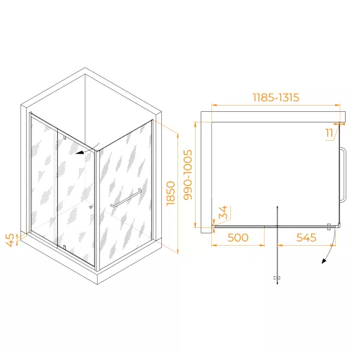 Душевой уголок RGW PA-44-1 (PA-02 NEW + Z-060-1), Цвет стекла: прозрачное, Цвет профиля: Хром, Выбрать размер: 1200*1000, изображение 4