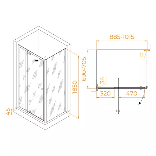 Душевой уголок RGW PA-44B (PA-02B + Z-050-1B), Цвет стекла: прозрачное, Цвет профиля: Черный, Выбрать размер: 900x700, изображение 3