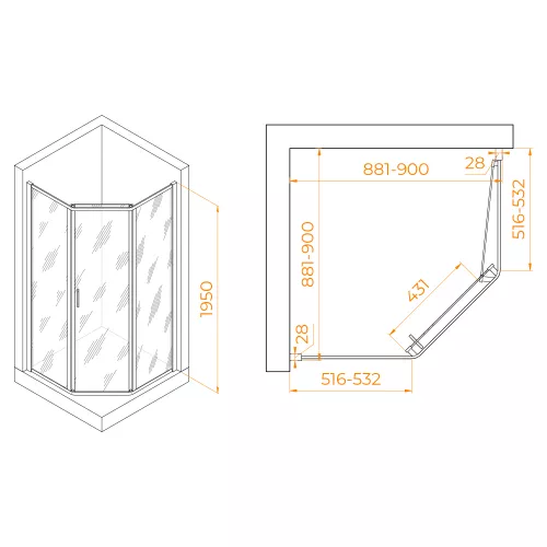 Душевой уголок RGW PA-86B, Цвет стекла: прозрачное, Цвет профиля: Черный, Выбрать размер: 900x900, изображение 5