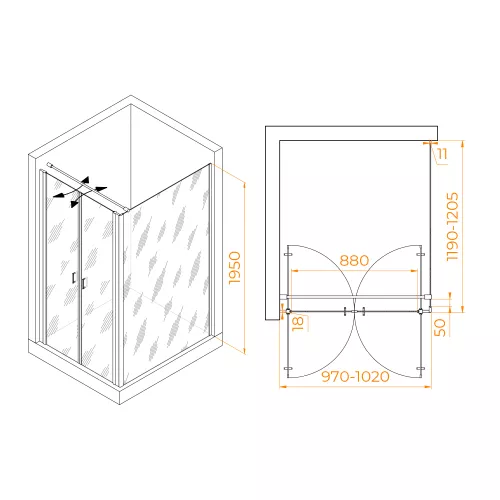 Душевой уголок RGW PA-144 (PA-104+Z-050-2+O-104), Цвет стекла: прозрачное, Цвет профиля: Хром, Выбрать размер: 1000x1200, изображение 3