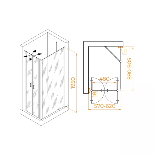 Душевой уголок RGW PA-144 (PA-104+Z-050-2+O-204), Цвет стекла: прозрачное, Цвет профиля: Хром, Выбрать размер: 600x900, изображение 3