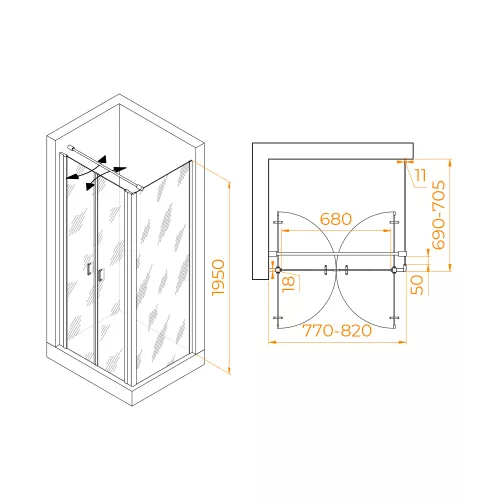Душевой уголок RGW PA-144B (PA-104B+Z-050-2B+O-104B), Цвет стекла: прозрачное, Цвет профиля: Черный, Выбрать размер: 800x700, изображение 3