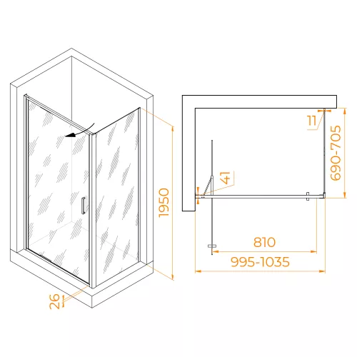 Душевой уголок RGW SV-145B, Цвет стекла: прозрачное, Цвет профиля: Черный, Выбрать размер: 1000x700, изображение 9