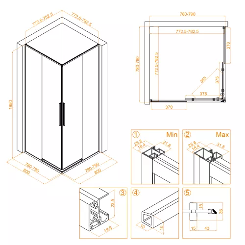 Душевой уголок RGW SV-31, Цвет стекла: прозрачное, Цвет профиля: Хром, Выбрать размер: 800x800, изображение 10