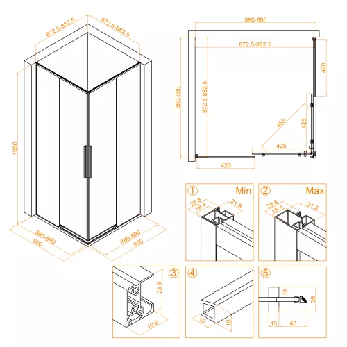 Душевой уголок RGW SV-31G, Цвет стекла: прозрачное, Цвет профиля: Золото BRUSH, Выбрать размер: 900x900, изображение 10