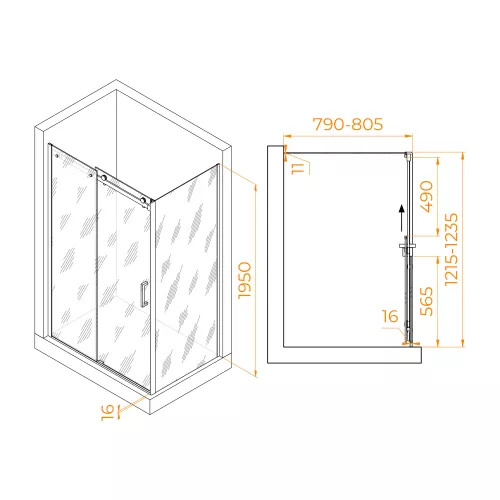Душевой уголок RGW TO-44B (TO-14B + Z-050-2B), Цвет стекла: прозрачное, Цвет профиля: Черный, Выбрать размер: 1200x800, изображение 3