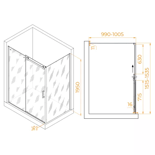 Душевой уголок RGW TO-44-1 (TO-14 + Z-060-2), Цвет стекла: прозрачное, Цвет профиля: Хром, Выбрать размер: 1500x1000, изображение 3