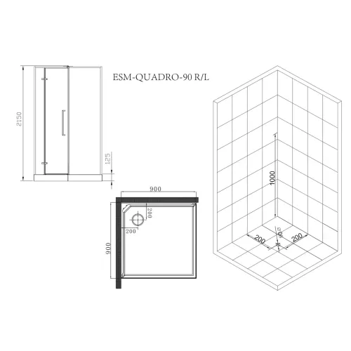 Душевая кабина Esbano ESM-QUADRO-90L/R, Ориентация: левая, изображение 2