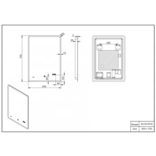 Зеркало со встроенной подсветкой Esbano ES-2073FDS/HDS  50х70, Выбрать размер: 50х70, изображение 4