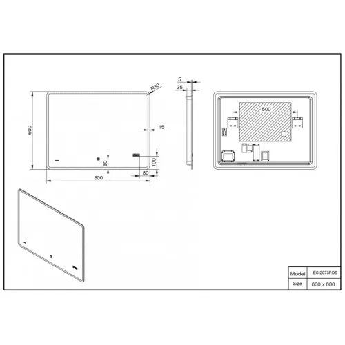 Зеркало со встроенной подсветкой Esbano ES-2073 RDS 80х60, Выбрать размер: 80х60, изображение 2