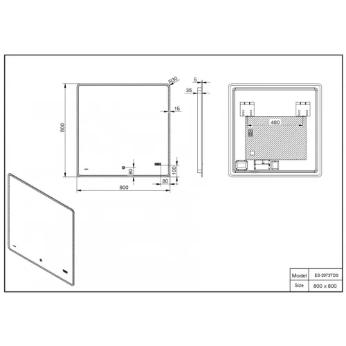 Зеркало со встроенной подсветкой Esbano ES-2073 TDS 80x80, изображение 2
