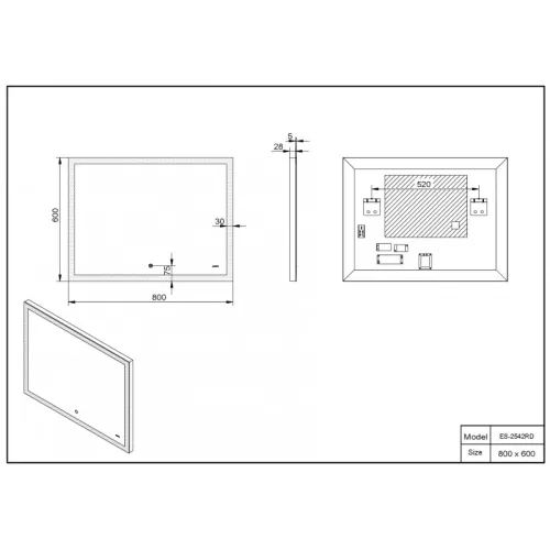 Зеркало со встроенной подсветкой Esbano ES-2542 RD/KD/YD, Выбрать размер: 80х60, изображение 3