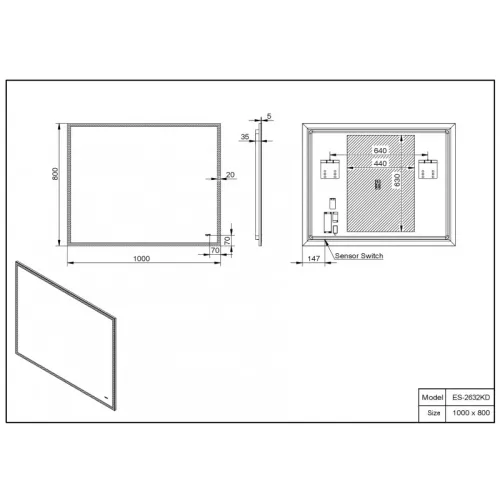 Зеркало со встроенной подсветкой Esbano ES-2632, Выбрать размер: 100х80, изображение 4