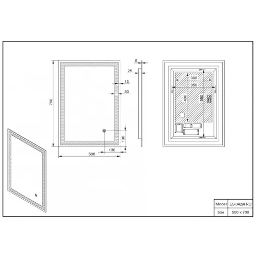 Зеркало со встроенной подсветкой Esbano ES-3429 FRD, Выбрать размер: 50х70, изображение 3