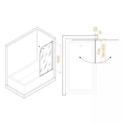 Шторка на ванну RGW SC-01, Цвет стекла: прозрачное, Цвет профиля: Хром, Выбрать размер: 80, изображение 9
