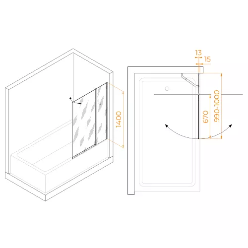 Шторка на ванну RGW SC-11, Цвет стекла: прозрачное, Цвет профиля: Хром, Выбрать размер: 100, изображение 9
