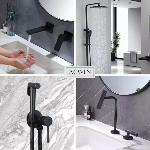 Смеситель для раковины скрытого монтажа ACWEN 6616B  черный матовый, Выбрать цвет: Черный, изображение 16