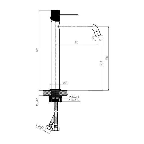 Смеситель для раковины AVS Pulse высокий, оружейная сталь, Выбрать цвет: Оружейная сталь, изображение 2