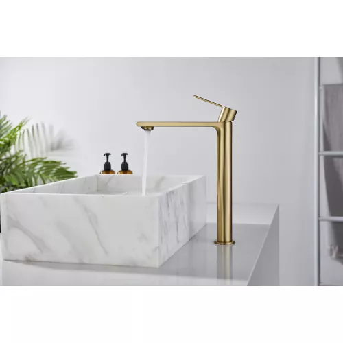 Смеситель для раковины AVS Elegant высокий, брашированное золото, Выбрать цвет: Брашированное золото, изображение 8