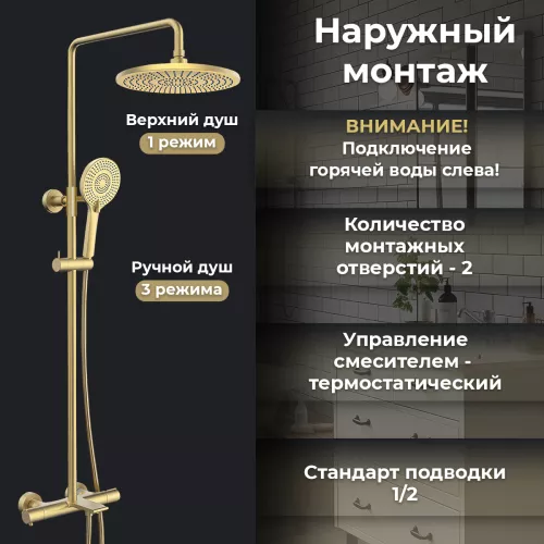 Душевая стойка AVS Elegant брашированное золото, изображение 5