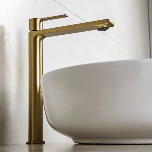 Смеситель для раковины AVS Elegant высокий, брашированное золото, Выбрать цвет: Брашированное золото, изображение 11