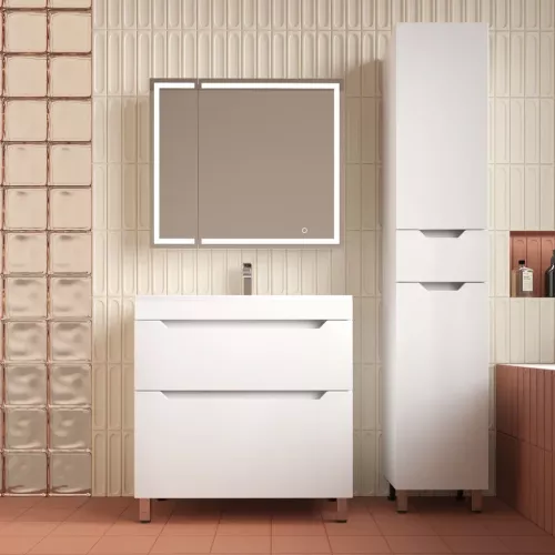 Тумба напольная Style line  "Остин" с раковиной Фортуна 2 ящ белый эмаль PLUS, Выбрать цвет: Белый, Выбрать размер: 80, Внешний вид: с белой раковиной, изображение 6