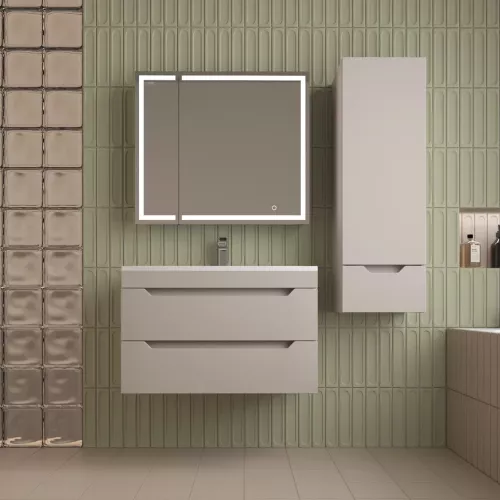 Тумба подвесная Style line "Остин" с раковиной Фортуна 2 ящ крем эмаль PLUS, Выбрать цвет: Крем, Выбрать размер: 80, Внешний вид: с белой раковиной, изображение 6