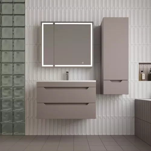 Тумба подвесная Style line "Остин" с раковиной Фортуна 2 ящ тауп темный эмаль PLUS, Выбрать цвет: Тауп темный, Выбрать размер: 80, Внешний вид: с белой раковиной, изображение 6