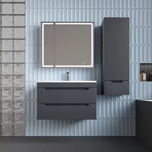 Тумба подвесная Style line "Остин" с раковиной  Фортуна 2 ящ графит эмаль PLUS, Выбрать цвет: Графит, Выбрать размер: 80, Внешний вид: с белой раковиной, изображение 6