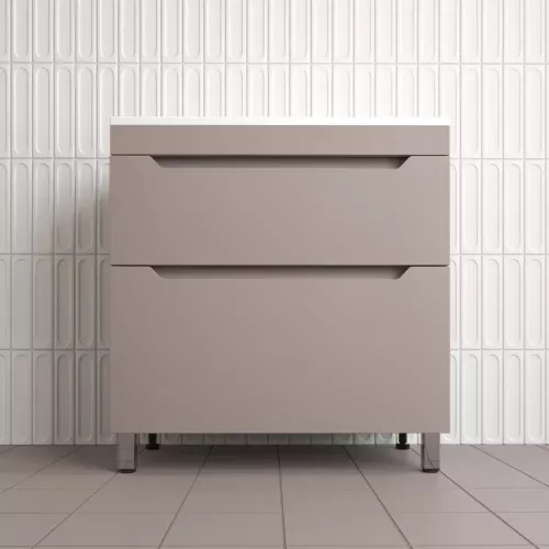 Тумба напольная Style line  "Остин" с раковиной Фортуна 2 ящ тауп темный эмаль PLUS, Выбрать цвет: Тауп темный, Выбрать размер: 80, Внешний вид: с белой раковиной, изображение 2