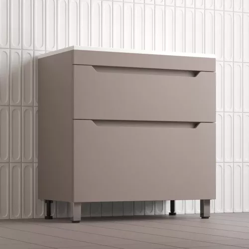 Тумба напольная Style line  "Остин" с раковиной Фортуна 2 ящ тауп темный эмаль PLUS, Выбрать цвет: Тауп темный, Выбрать размер: 80, Внешний вид: с белой раковиной, изображение 3