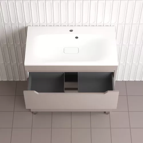 Тумба напольная Style line  "Остин" с раковиной Фортуна 2 ящ тауп темный эмаль PLUS, Выбрать цвет: Тауп темный, Выбрать размер: 80, Внешний вид: с белой раковиной, изображение 4