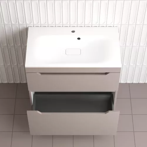 Тумба напольная Style line  "Остин" с раковиной Фортуна 2 ящ тауп темный эмаль PLUS, Выбрать цвет: Тауп темный, Выбрать размер: 80, Внешний вид: с белой раковиной, изображение 5