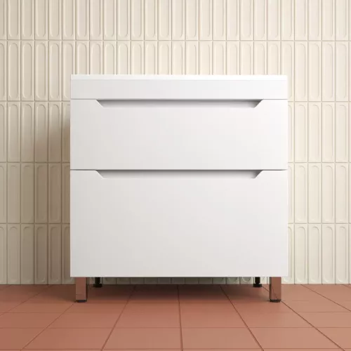 Тумба напольная Style line  "Остин" с раковиной Фортуна 2 ящ белый эмаль PLUS, Выбрать цвет: Белый, Выбрать размер: 80, Внешний вид: с белой раковиной, изображение 2