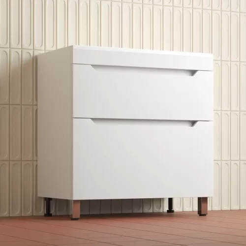 Тумба напольная Style line  "Остин" с раковиной Фортуна 2 ящ белый эмаль PLUS, Выбрать цвет: Белый, Выбрать размер: 80, Внешний вид: с белой раковиной, изображение 3