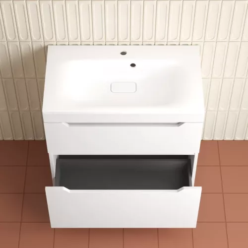 Тумба напольная Style line  "Остин" с раковиной Фортуна 2 ящ белый эмаль PLUS, Выбрать цвет: Белый, Выбрать размер: 80, Внешний вид: с белой раковиной, изображение 5