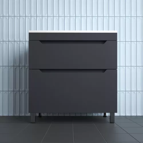 Тумба напольная Style line "Остин" с раковиной Фортуна 2 ящ графит эмаль PLUS, Выбрать цвет: Графит, Выбрать размер: 80, Внешний вид: с белой раковиной, изображение 2