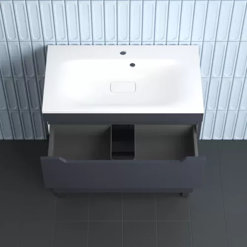 Тумба напольная Style line "Остин" с раковиной Фортуна 2 ящ графит эмаль PLUS, Выбрать цвет: Графит, Выбрать размер: 80, Внешний вид: с белой раковиной, изображение 4